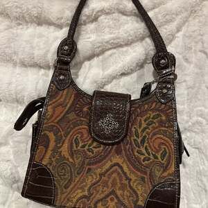 Rosetti Vintage Tapestry & Croc Vinyl Trim Shoulder Bag